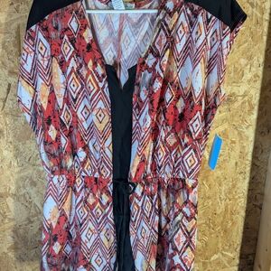 Vintage Suzie Red and Black Geometric Blouse